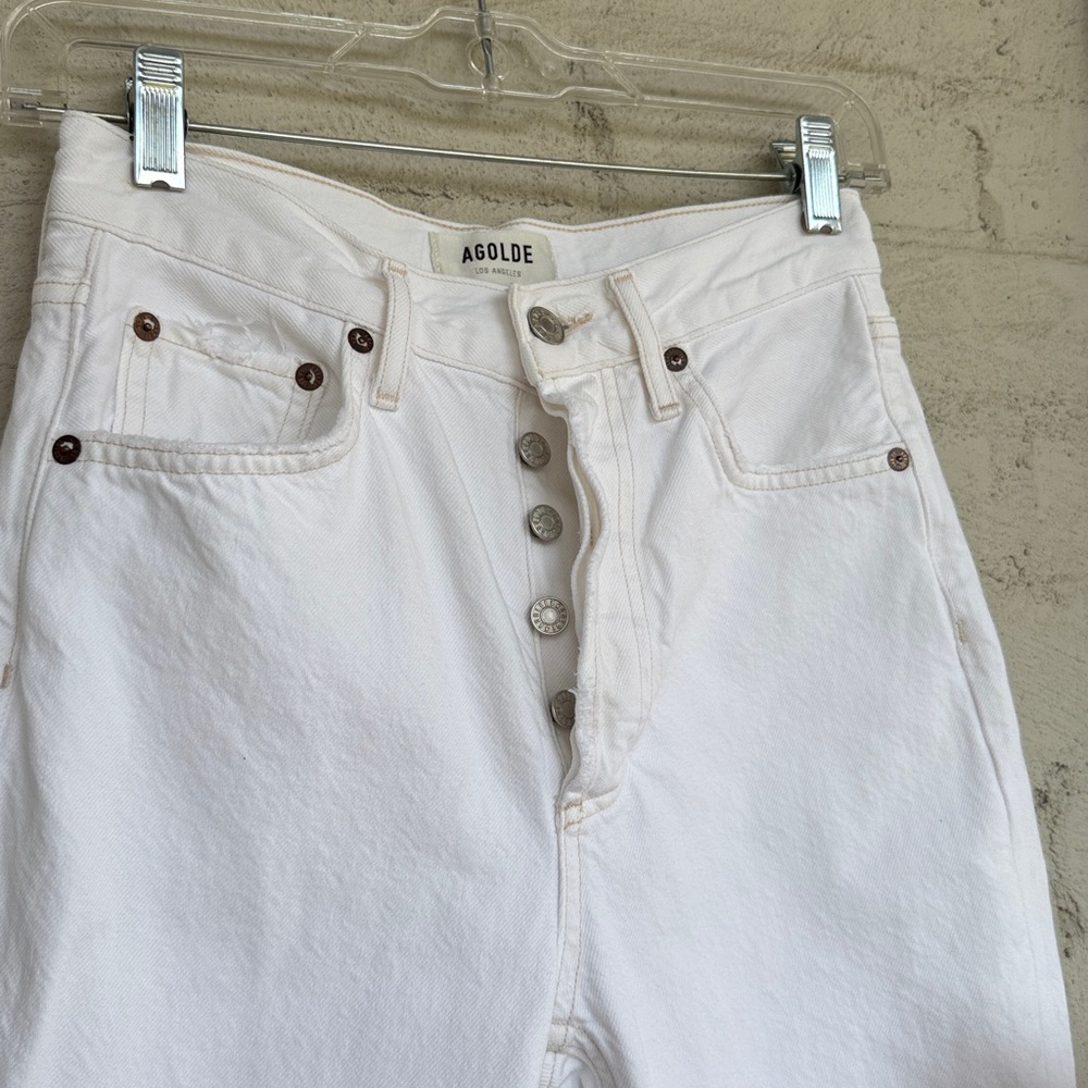 AGOLDE Riley White High Rise Distressed Button Fly Straight Crop Jeans Waist 24 - Picture 5 of 14